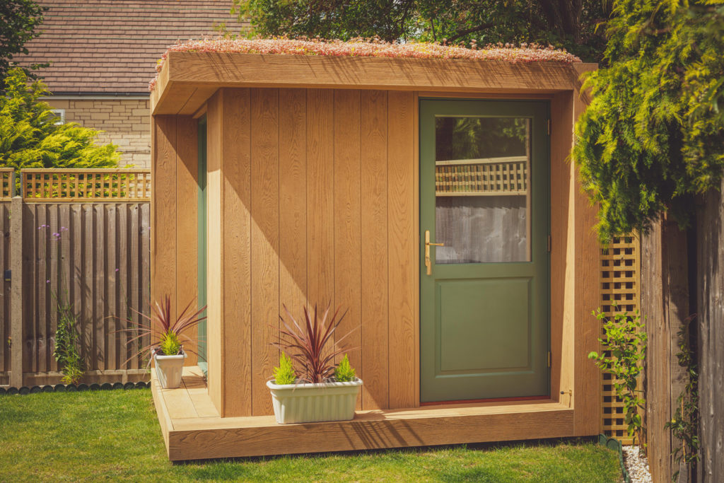 Sustainable garden room that can be used as a garden yoga studio.