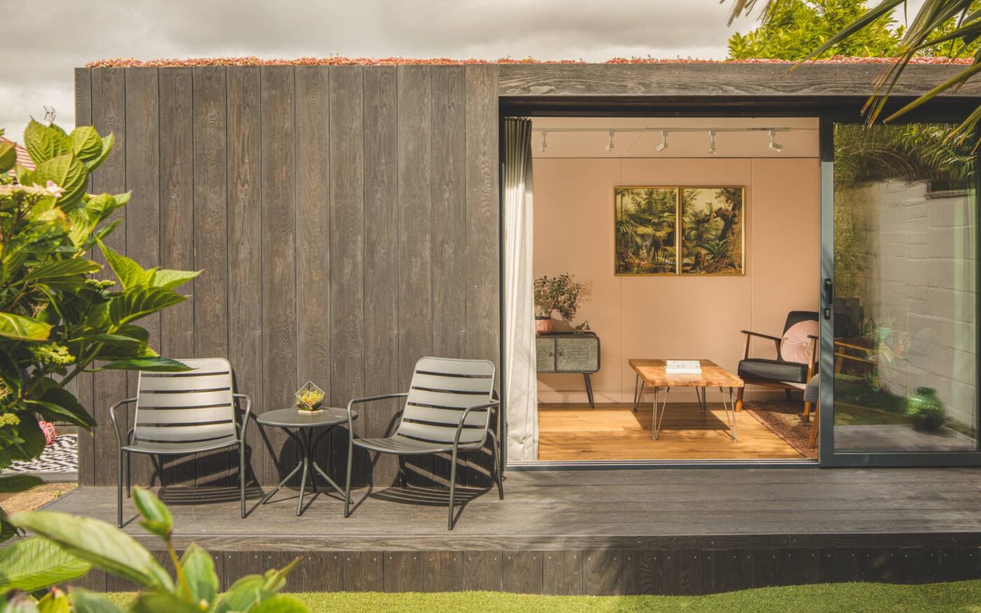 Exterior of Little Green Room in burnt cedar