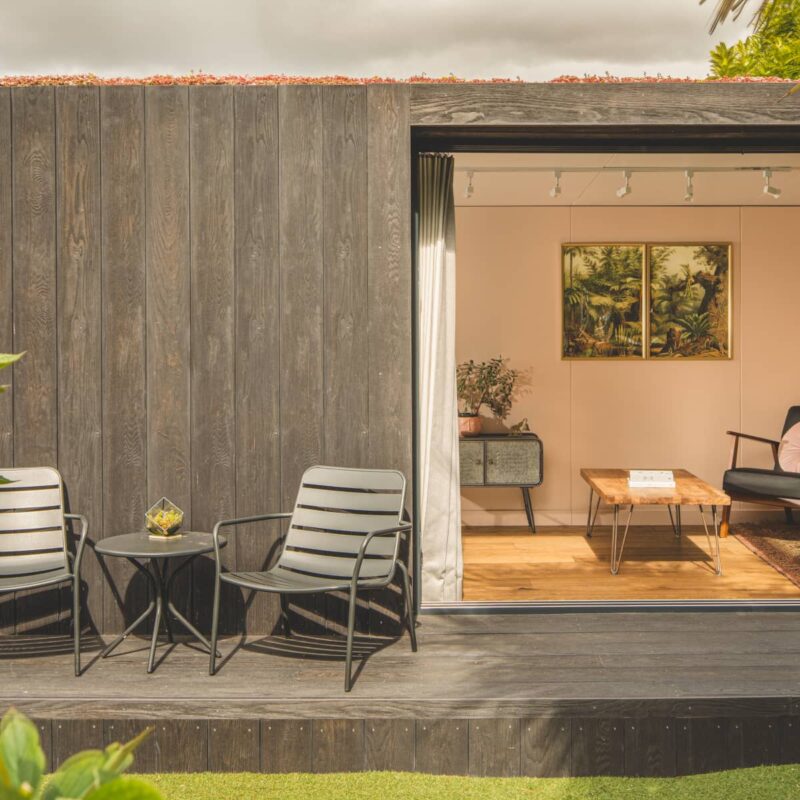 Exterior of Little Green Room in burnt cedar