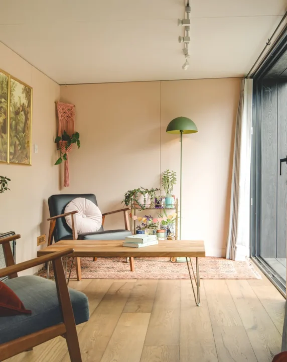 Interior of Little Green Room with light spilling in
