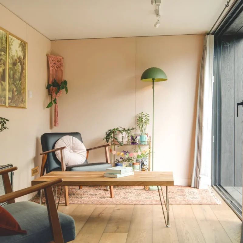 Interior of Little Green Room with light spilling in