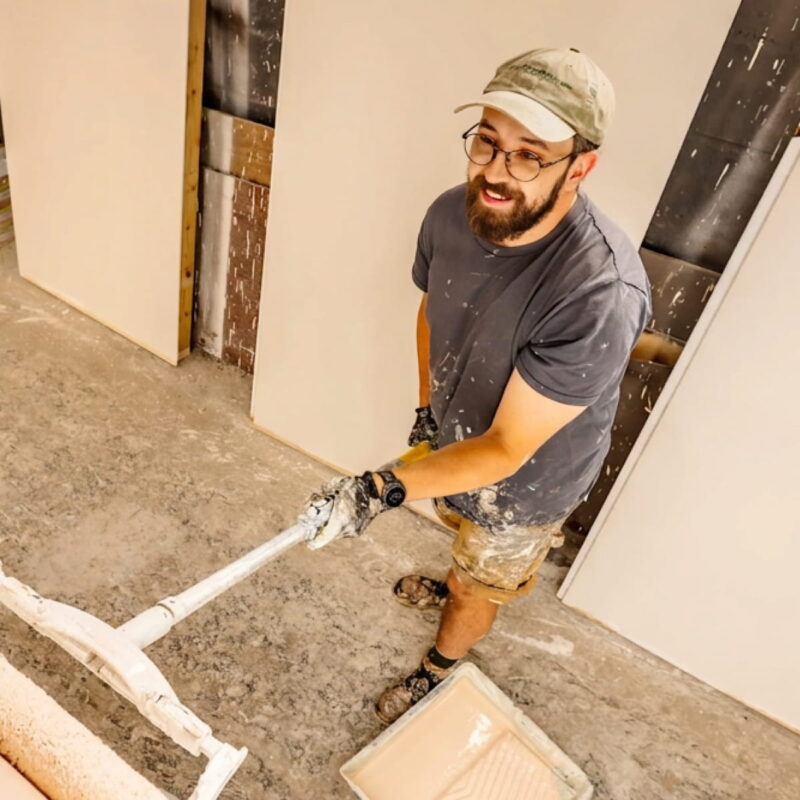 Painting panels in the workshop