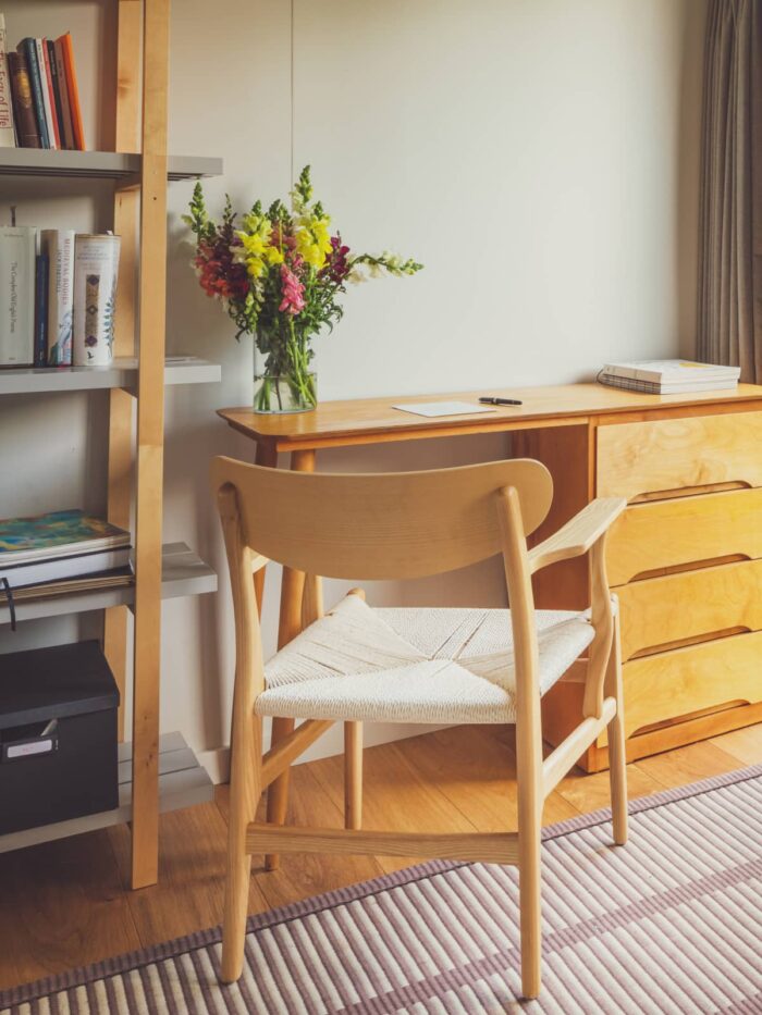Desk and chair inside Little Green Room.