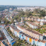 Drone image looking over Bristol to the suspension bridge.