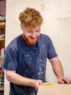 Sanding down in the workshop