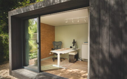 Looking in to Little Green Room with mizzle and cork interior.