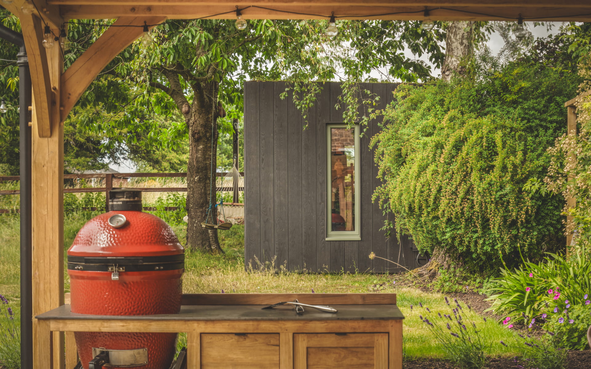 BBQ outside of Little Green Room in burnt cedar.