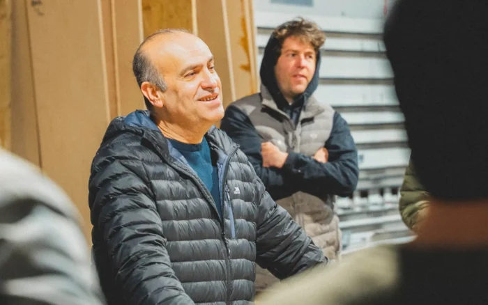 Little Green Room team meeting in the workshop
