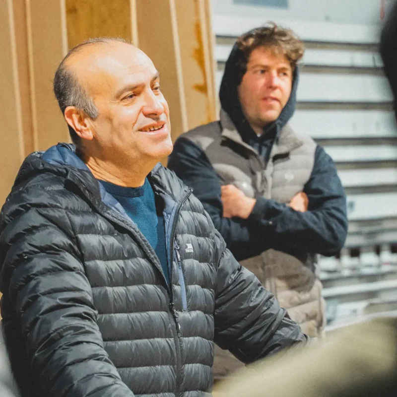 Little Green Room team meeting in the workshop