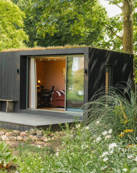 Little Green Room exterior in burnt cedar